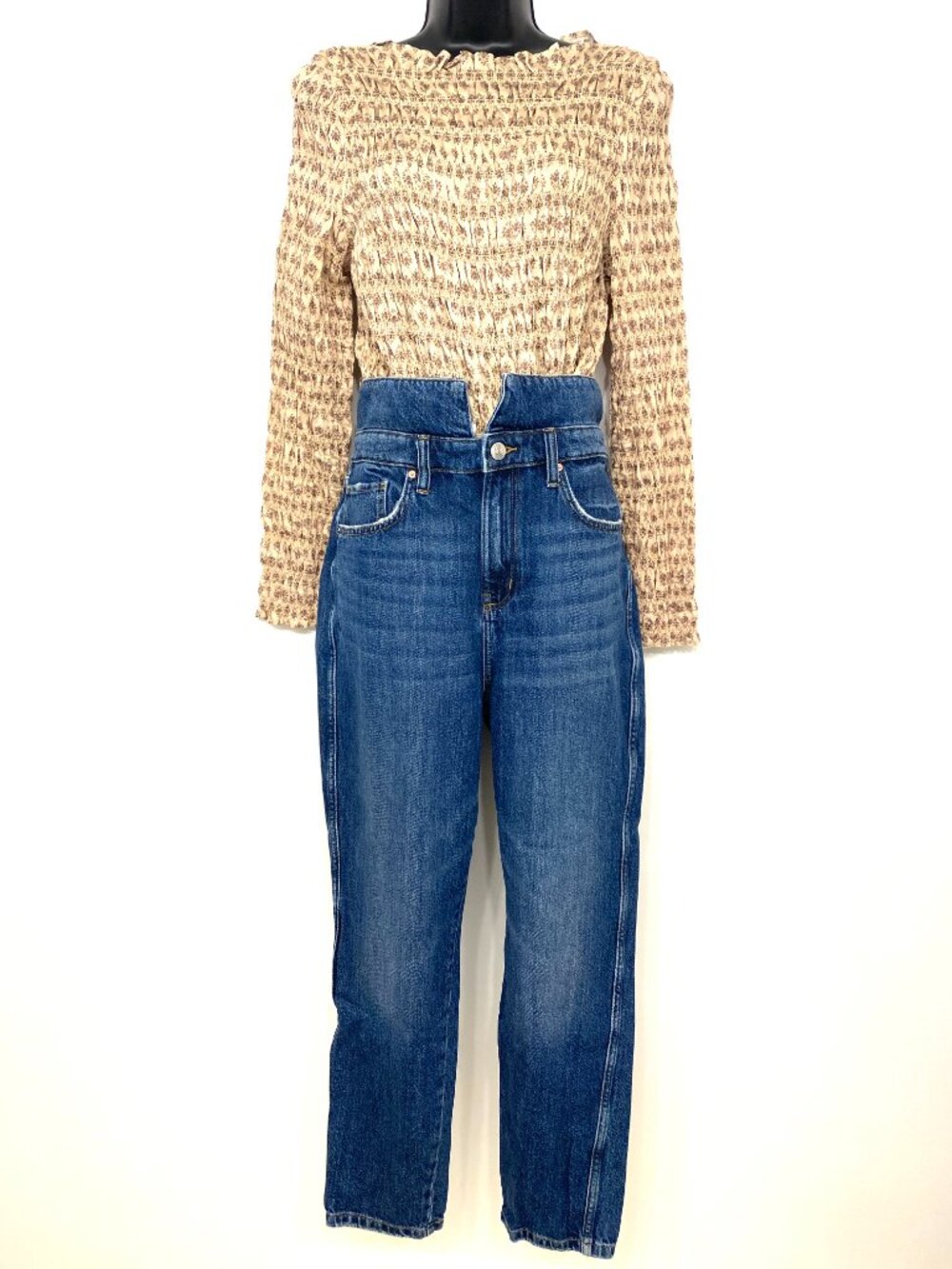 Lee Vintage Modern High Rise Jeans Fold Over Waist Blue Cotton 30